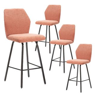 Lot De 4 Tabourets Tissu Rouge Corail Motif Nid D'abeille - Masda