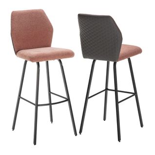 Lot De 2 Tabourets Bi-matière Bi-ton Tissu Corail Et Simili Anthracite - Jasda
