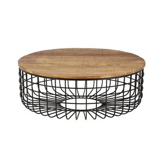 Table Basse Ronde Ø102cm Industrielle Bois D'acacia Et Métal Noir - Gladio