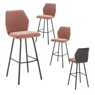 Lot De 4 Tabourets Bi-matière Bi-ton Tissu Corail Et Simili Anthracite - Jasda