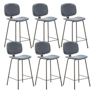 Lot De 6 Tabourets En Velours Côtelé Bleu Piétement Métal Noir - Gary