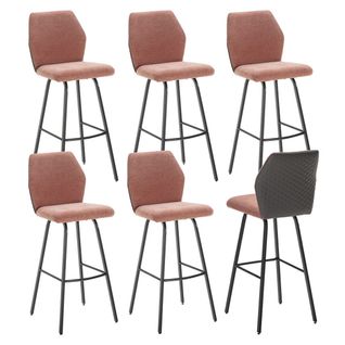 Lot De 6 Tabourets Bi-matière Bi-ton Tissu Corail Et Simili Anthracite - Jasda