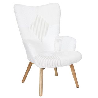 Fauteuil Imitation Laine Motif Patchwork Blanc - Rohan