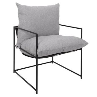 Fauteuil Design Métal Noir Et Coussin Gris Chiné - Jamie