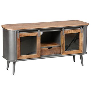 Meuble TV 2 Portes Bois Et Acier Patiné - Palisso