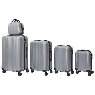 Lot De 5 Valises Rigides Argent (18l-100l) Avec Vanity, Roues Pivotantes 360°, Poignée De Traction
