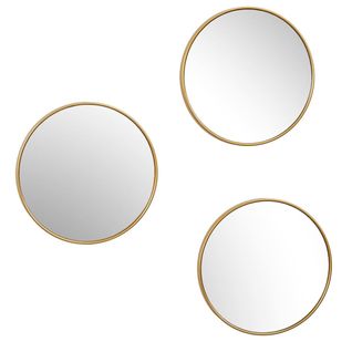 Lot De 3 Miroirs Doré Ø26cm - Miroirs Ronds Avec Cadre Doré Pour Décoration Murale - Silva