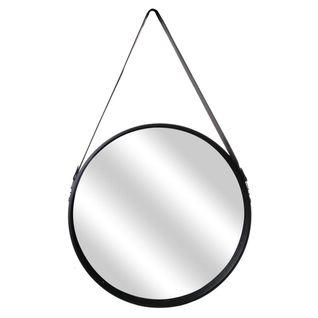 Miroir Rond Avec Anse Pu Noir Ø50 Cm - Abram
