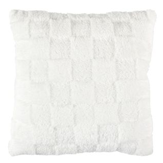 Coussin Flanelle Damier 40x40cm, Blanc Et Beige, Doux Et Confortable, Facile à Laver - Turin