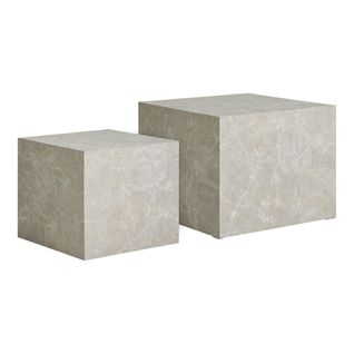 Table Basse Effet Marbre Beige - Set De 2 Cubes Design Trinite