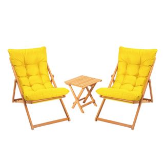 Salon Jardin Détente 2 Places Jaune - Bois Et Toile Sora