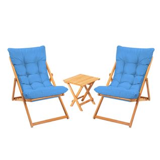 Salon Jardin Détente 2 Places Bleu - Bois Et Toile Sora