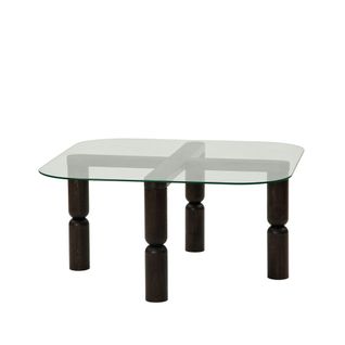 Table Basse Carrée En Verre - Pieds Bois Sculpté Boma