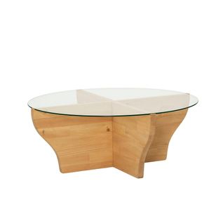 Table Basse En Verre Et Bois Clair - Pied En X, Anzio
