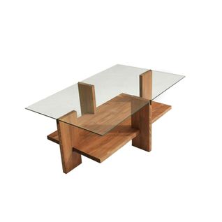 Table Basse Verre Et Bois Brun - 2 Plateaux Lhasa