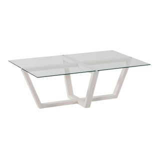 Table Basse Blanche Design - Verre Trempé, Pied Croisé Lhasa