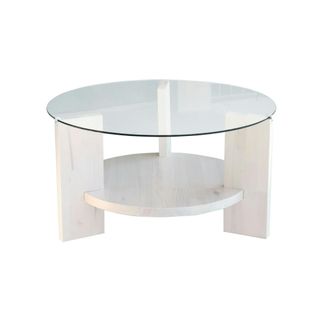Table Basse Blanche Ronde - Verre Et Bois, 2 Plateaux Anzio
