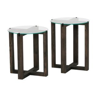 Table Gigogne Ronde - Verre Et Bois Gris (lot De 2) Anzio