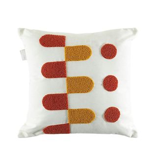 Coussin Déco Écru – Motifs Terracotta Et Moutarde Izmir