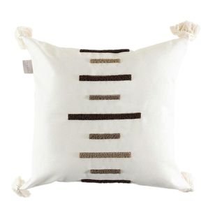 Coussin En Lin à Pompons – Rayures En Bouclette Marron Izmir