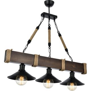 Suspension Industrielle Bois Brun – 3 Lampes Camogli