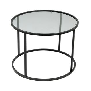 Table Basse Ronde Verre Fumé ⌀60 Cm - Structure Noire Tulum