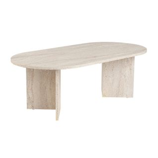 Table Basse Ovale Effet Travertin - Pieds En V Marfa