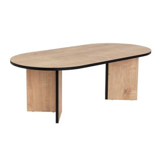 Table Basse Ovale Effet Bois et Fini Noir - Pieds En V Marfa