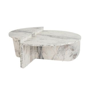 Table Basse Moderne Effet Marbre Blanc - 2 Hauteurs Marfa