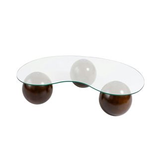 Table Basse En Verre Design – 3 Pieds Boules Marrons Kochi