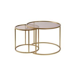 Table Gigogne Verre Ambré - Cadre Doré (lot De 2) ⌀60 Cm Tulum