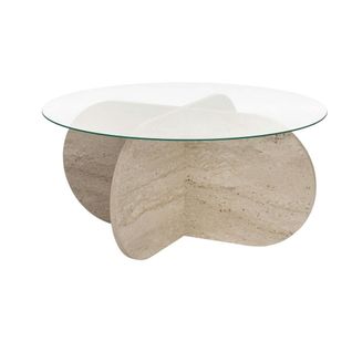 Table Basse En Verre - Pied En Croix Effet Travertin Salta