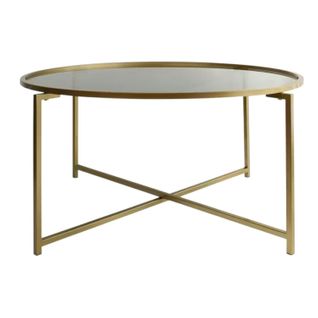 Table Basse Ronde Design - Verre Fumé et Métal Doré Tulum