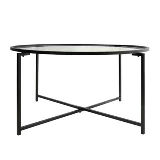 Table Basse Ronde Design - Verre et Métal Noir Tulum