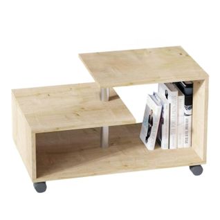 Table Basse Roulettes Et Rangement, Finition Effet Chêne Jena