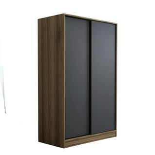 Armoire Penderie Portes Coulissantes, Effet Bois et Gris Byron