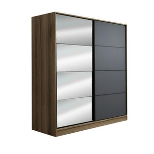 Armoire Penderie Chambre, 1 Porte Grise et Miroir H 210 Cm Byron