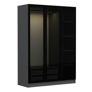 Armoire Penderie Design Gris Foncé, 3 Portes Vitrées Byron