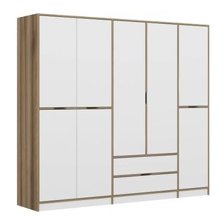 Armoire Dressing Chambre Effet Bois, 8 Portes Blanches Byron