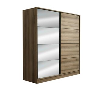 Armoire Penderie Coulissante Effet Bois 1 Miroir H. 210 Cm Byron