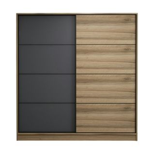 Armoire Portes Coulissantes Effet Bois, 1 Face Grise Byron