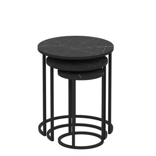 Bout De Canapé Rond Effet Marbre Noir (lot De 3) Jena