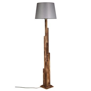 Lampadaire Salon En Bois Sculpté Abat-jour Gris Anzio
