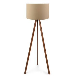 Lampadaire Trépied Effet Bois Noyer, Abat-jour Beige Kilis