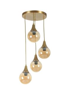 Suspension Moderne Dorée 4 Globes Verre Ambré Sierre
