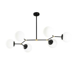 Suspension Design Noire 6 Globes Verre Dépoli Sierre