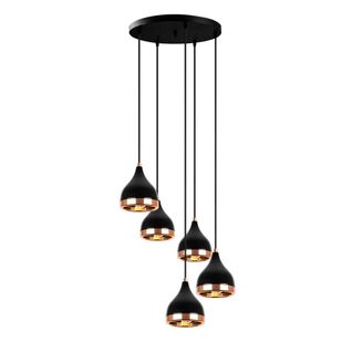 Suspension Grappe Moderne Noire et Cuivre, 5 Abat-jour Sile