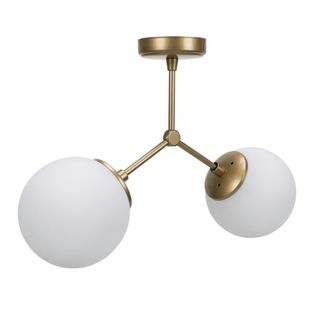 Plafonnier Design Métal Doré 2 Globes Verre Dépoli Sierre