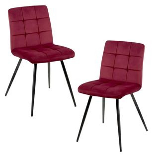 Chaise En Velours Capitonné Rouge Bordeaux Malmoe (lot De 2)