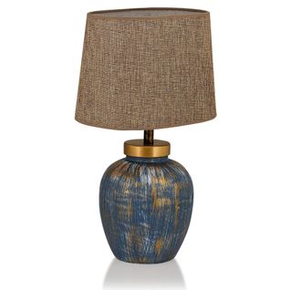 Lampe à Poser Moderne Bleu et Or, Abat-jour En Tissu Kars